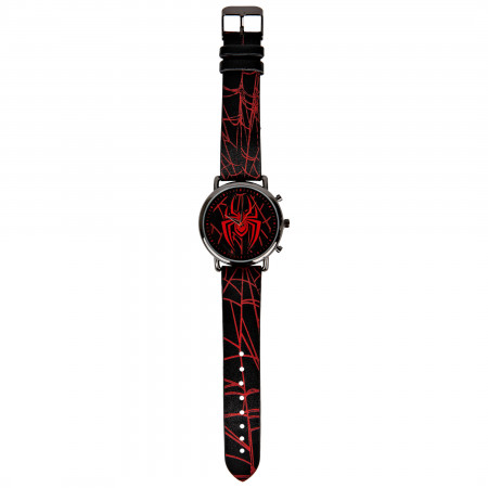 Spider-Man Symbol and Webbing Watch with Faux Leather Strap